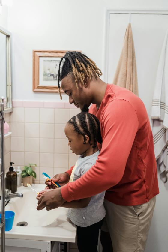 Daddy's Helping Me Brush My Teeth So I Won't Have To Get Any More Silver Crowns