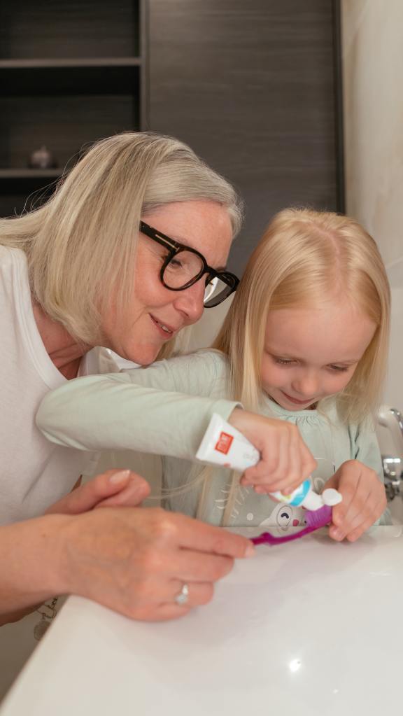 Grandma Is Showing Me How Much Toothpaste Goes On My Brush