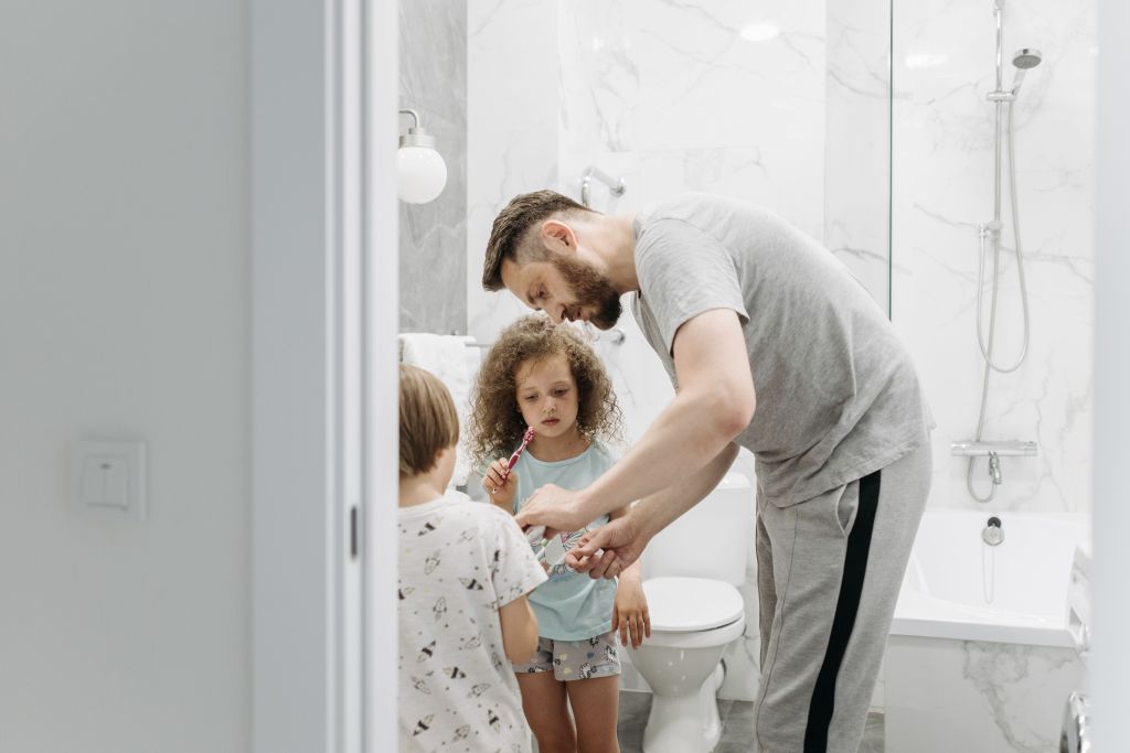 Daddy's Showing Us How Much Toothpaste To Use