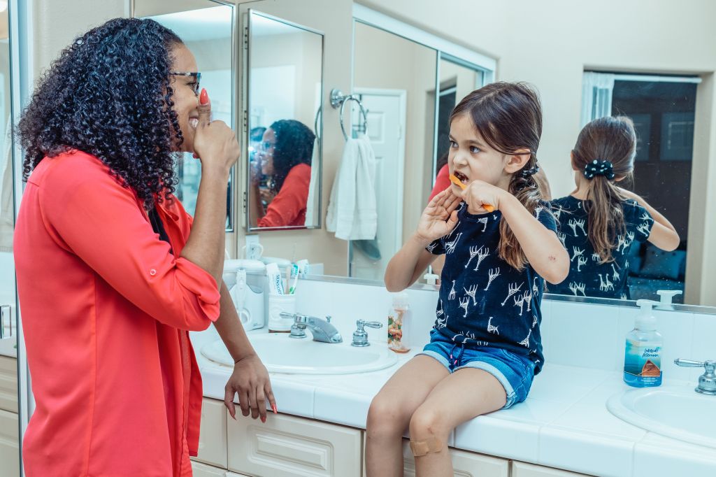 Practicing Toothbrushing With My Mom Before I Brush My Teeth